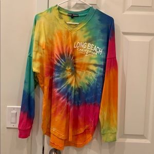 long sleeve v neck tie dye top